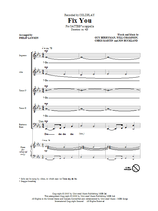 Download Coldplay Fix You (arr. Philip Lawson) Sheet Music