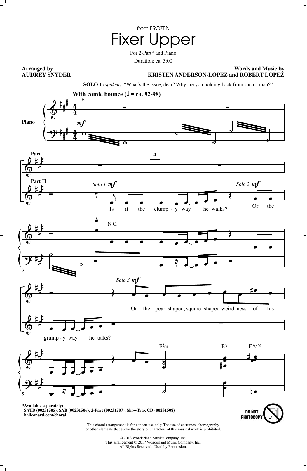 Download Maia Wilson and Cast Fixer Upper (from Disney's Frozen) (arr Sheet Music