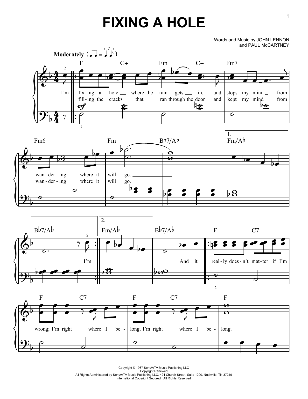 Download The Beatles Fixing A Hole Sheet Music