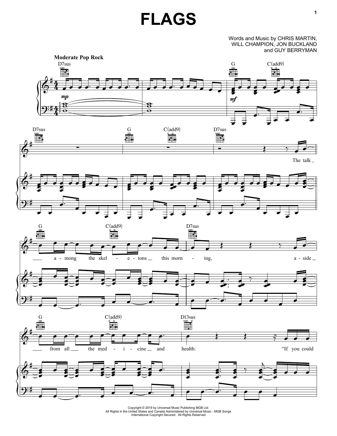 Download Coldplay Flags Sheet Music