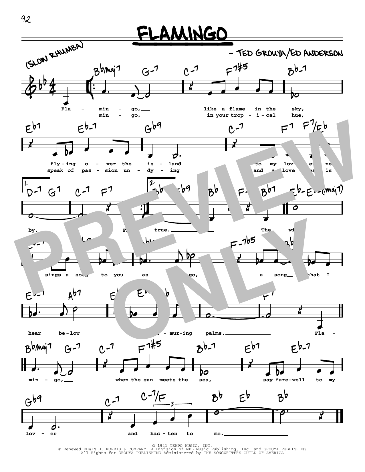 Ed Anderson Flamingo (Low Voice) sheet music notes printable PDF score