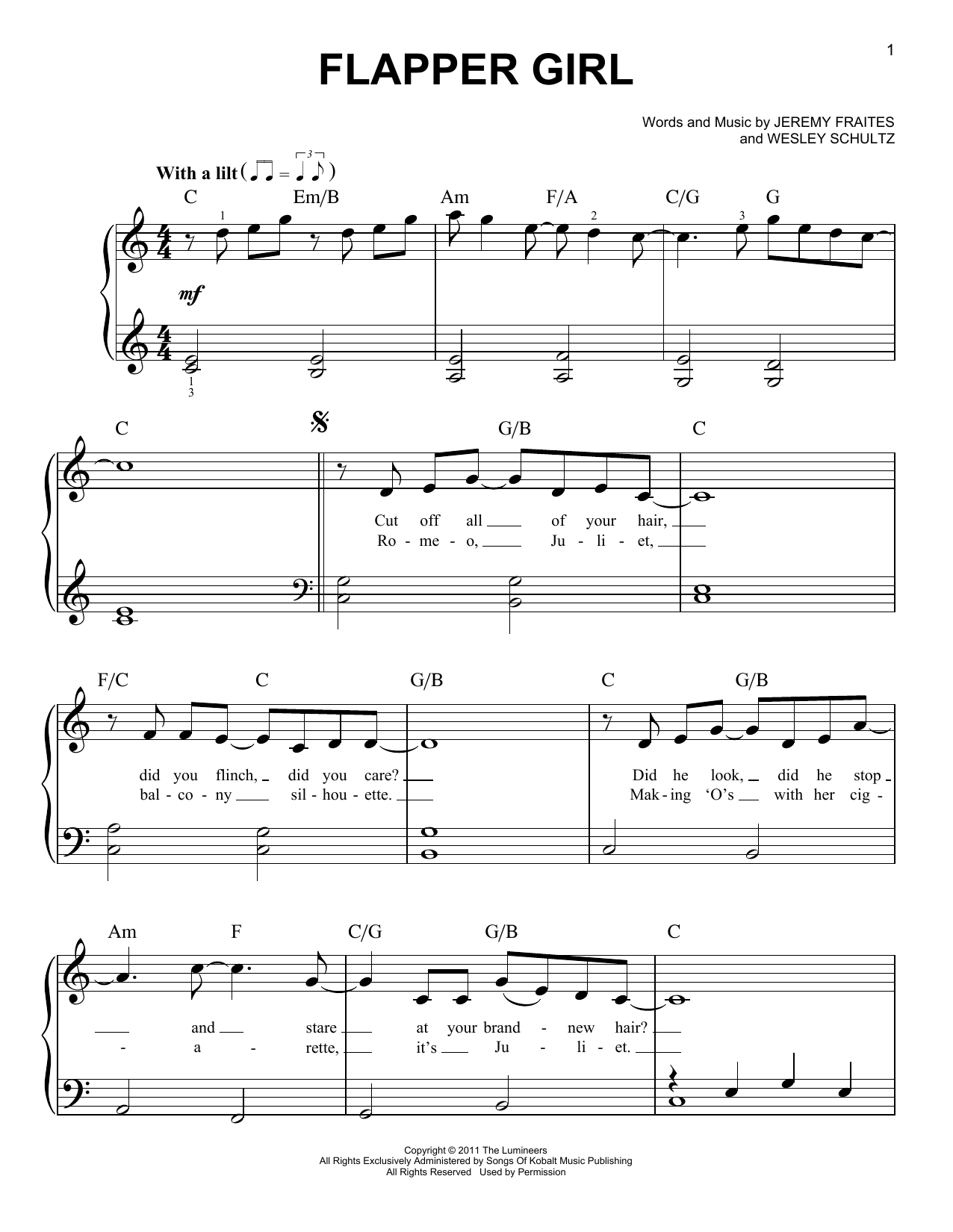 Download The Lumineers Flapper Girl Sheet Music