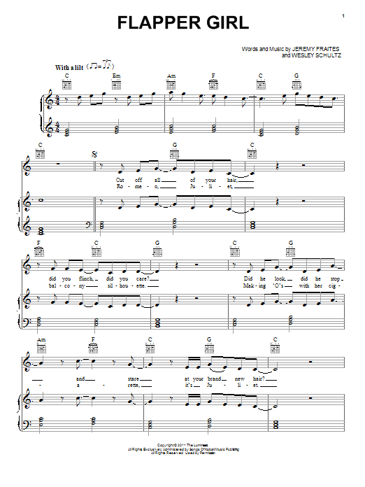 Download The Lumineers Flapper Girl Sheet Music