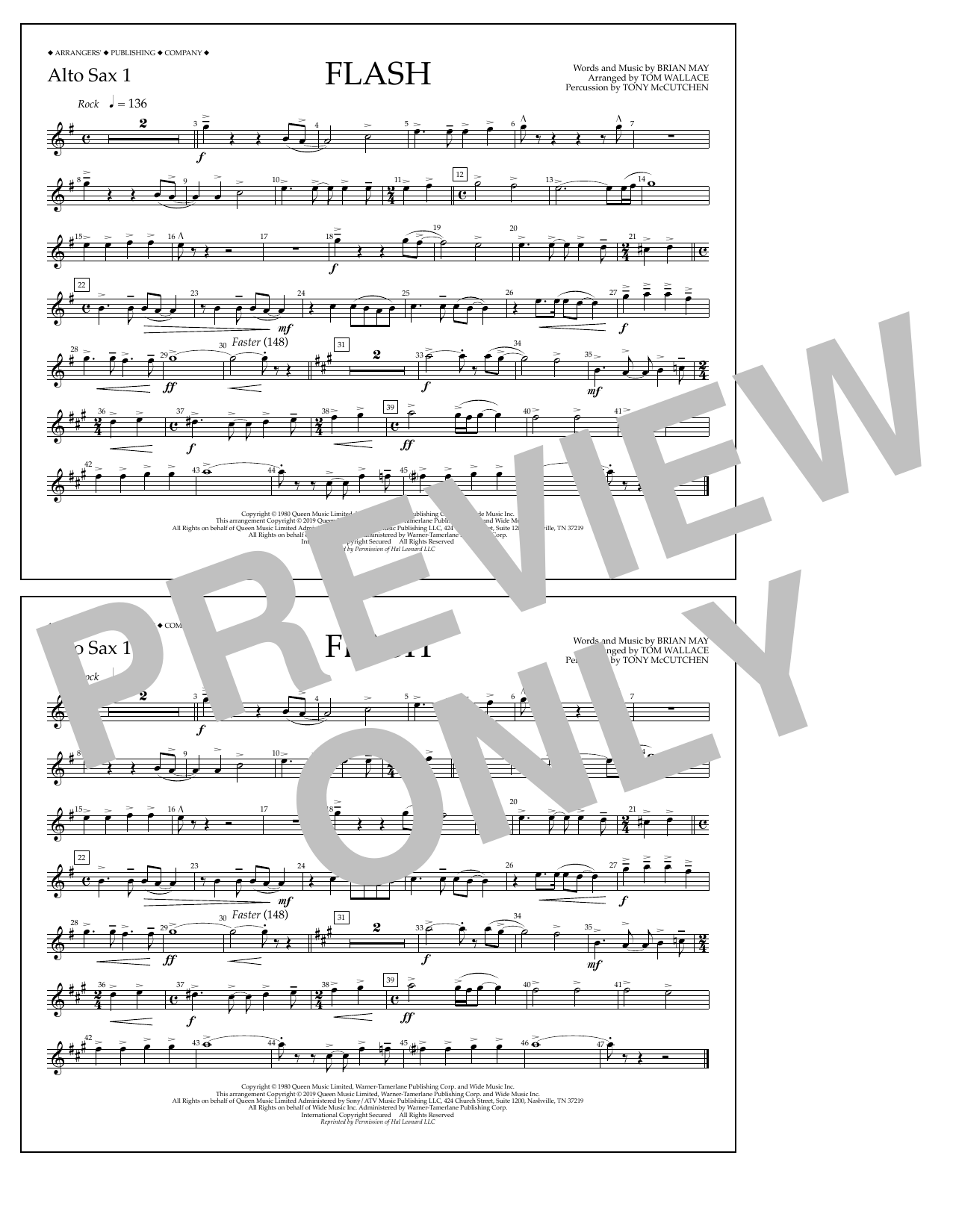 Download Queen Flash (arr. Tom Wallace) - Alto Sax 1 Sheet Music