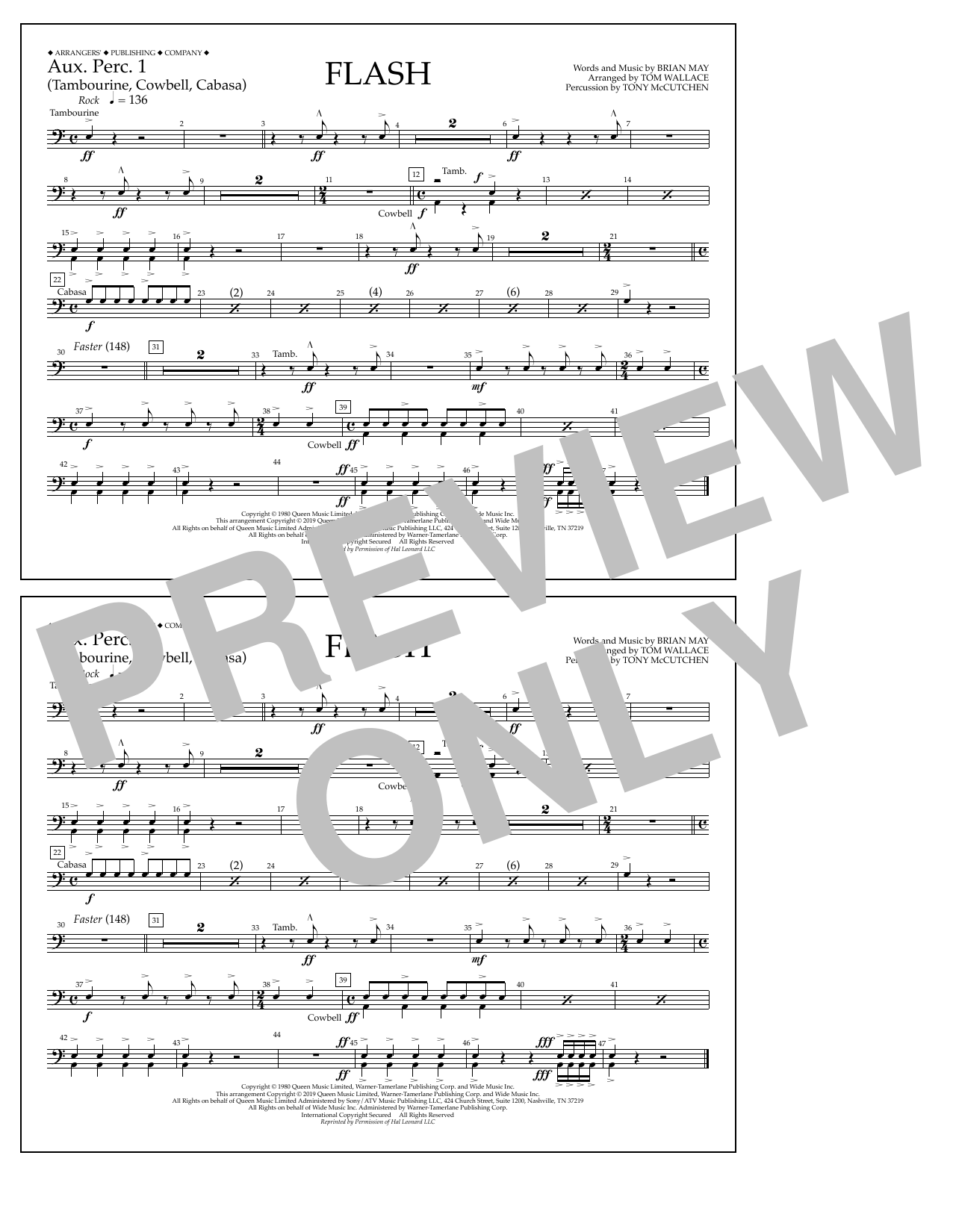 Download Queen Flash (arr. Tom Wallace) - Aux. Perc. 1 Sheet Music