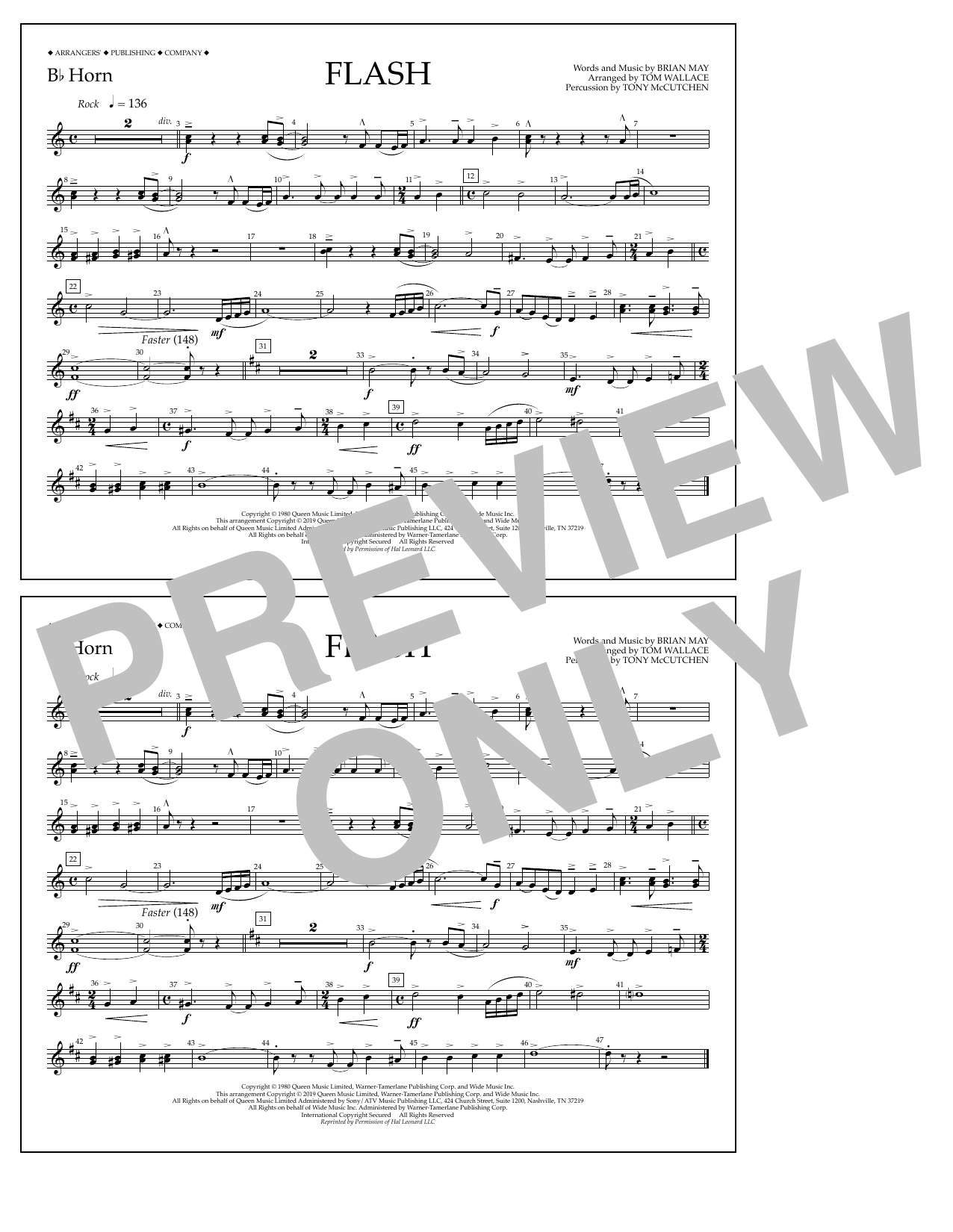 Download Queen Flash (arr. Tom Wallace) - Bb Horn Sheet Music