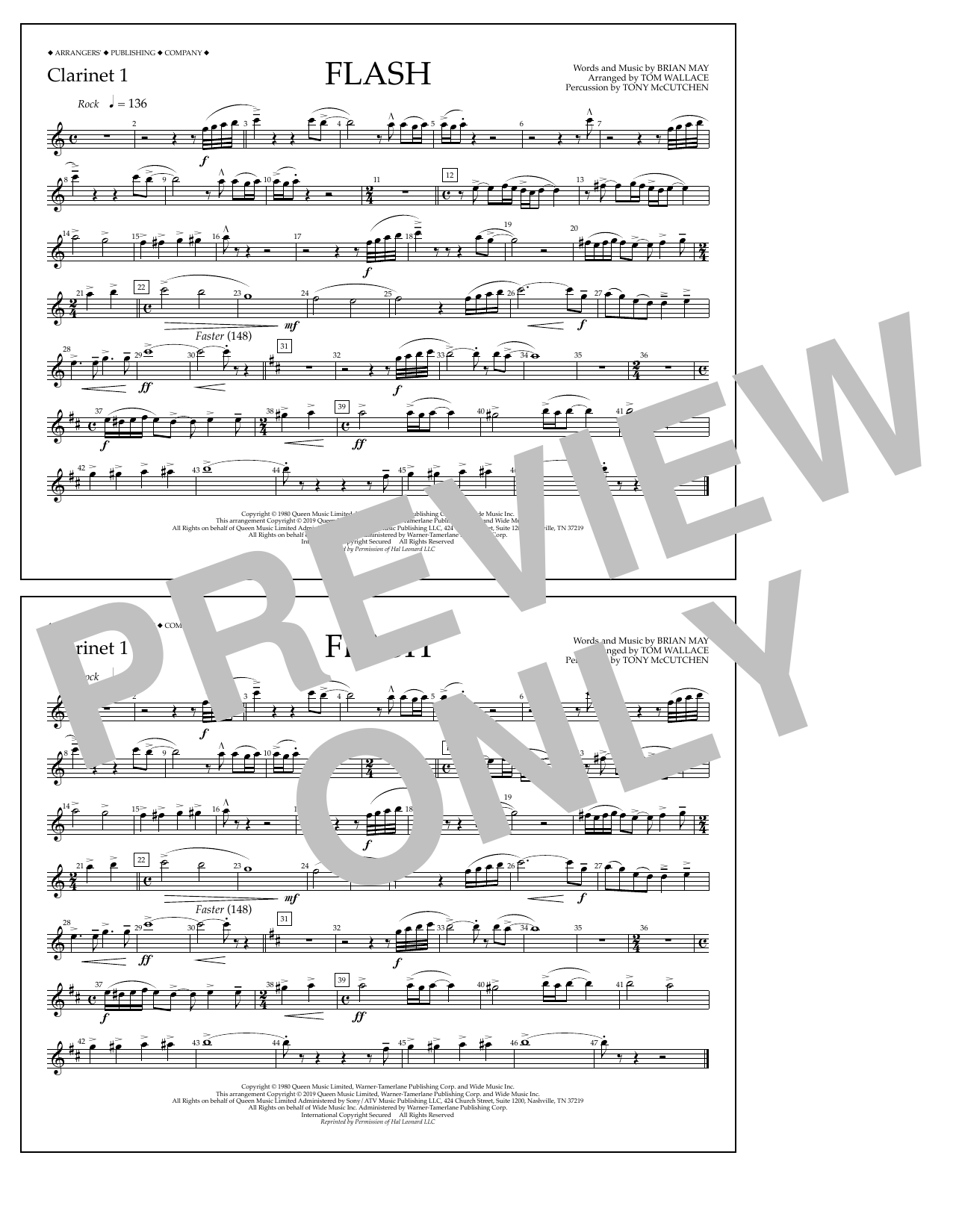 Download Queen Flash (arr. Tom Wallace) - Clarinet 1 Sheet Music