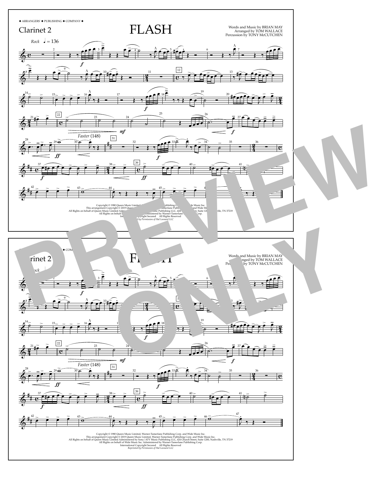 Download Queen Flash (arr. Tom Wallace) - Clarinet 2 Sheet Music