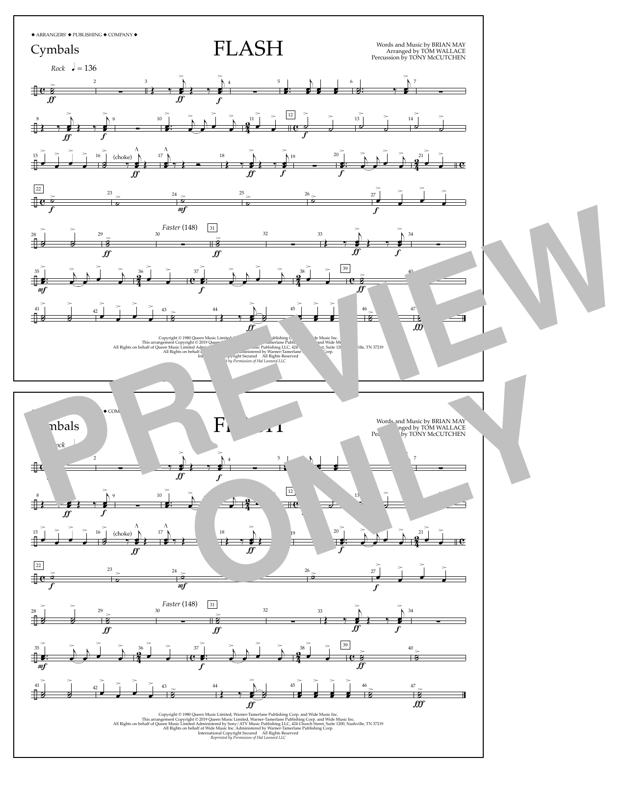 Download Queen Flash (arr. Tom Wallace) - Cymbals Sheet Music