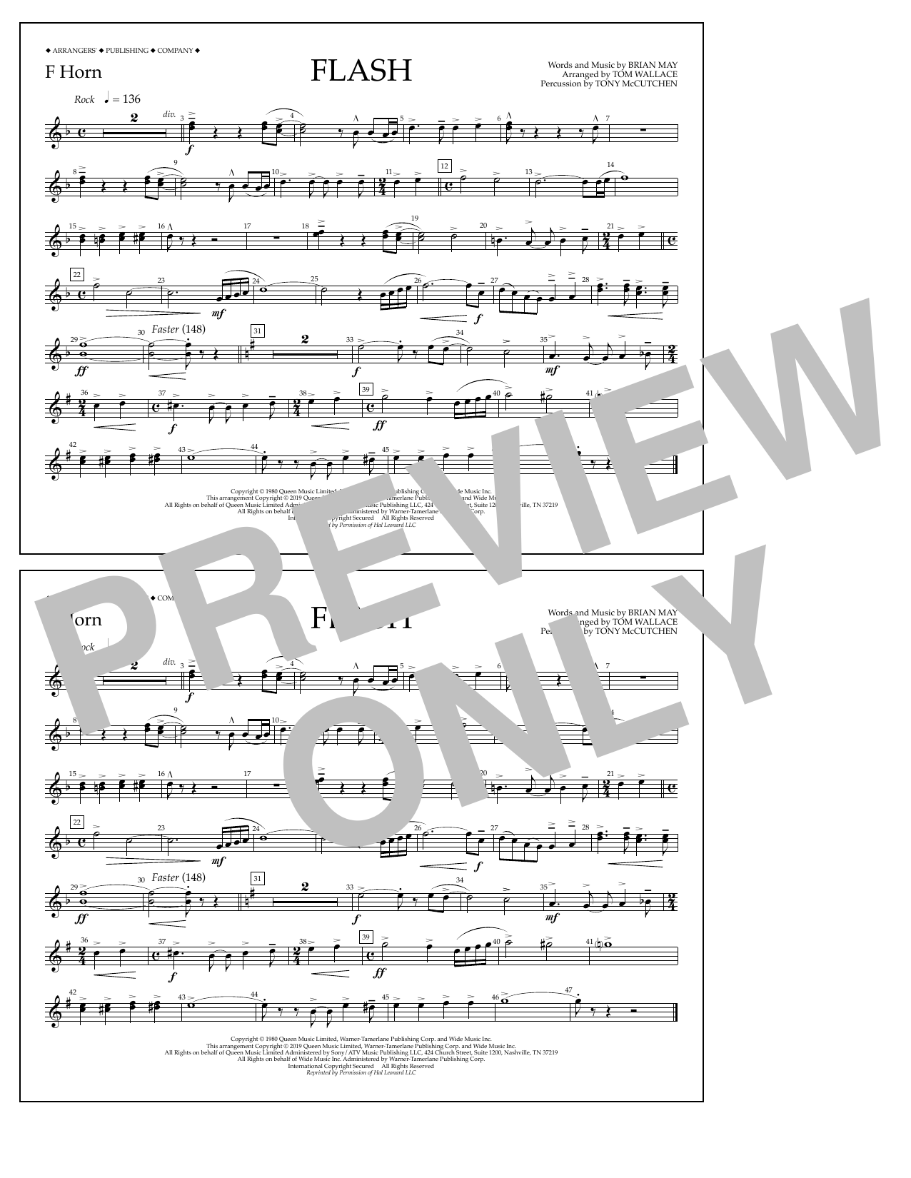 Download Queen Flash (arr. Tom Wallace) - F Horn Sheet Music