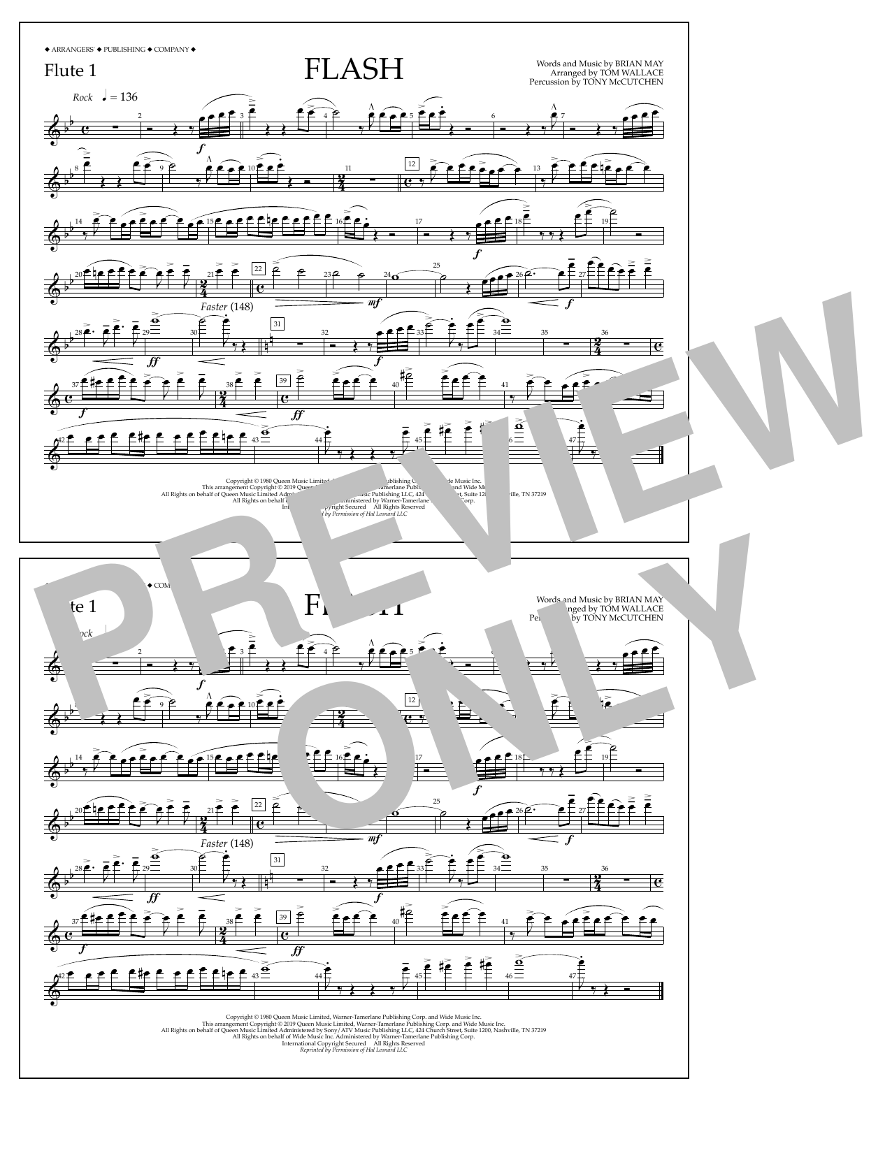 Download Queen Flash (arr. Tom Wallace) - Flute 1 Sheet Music