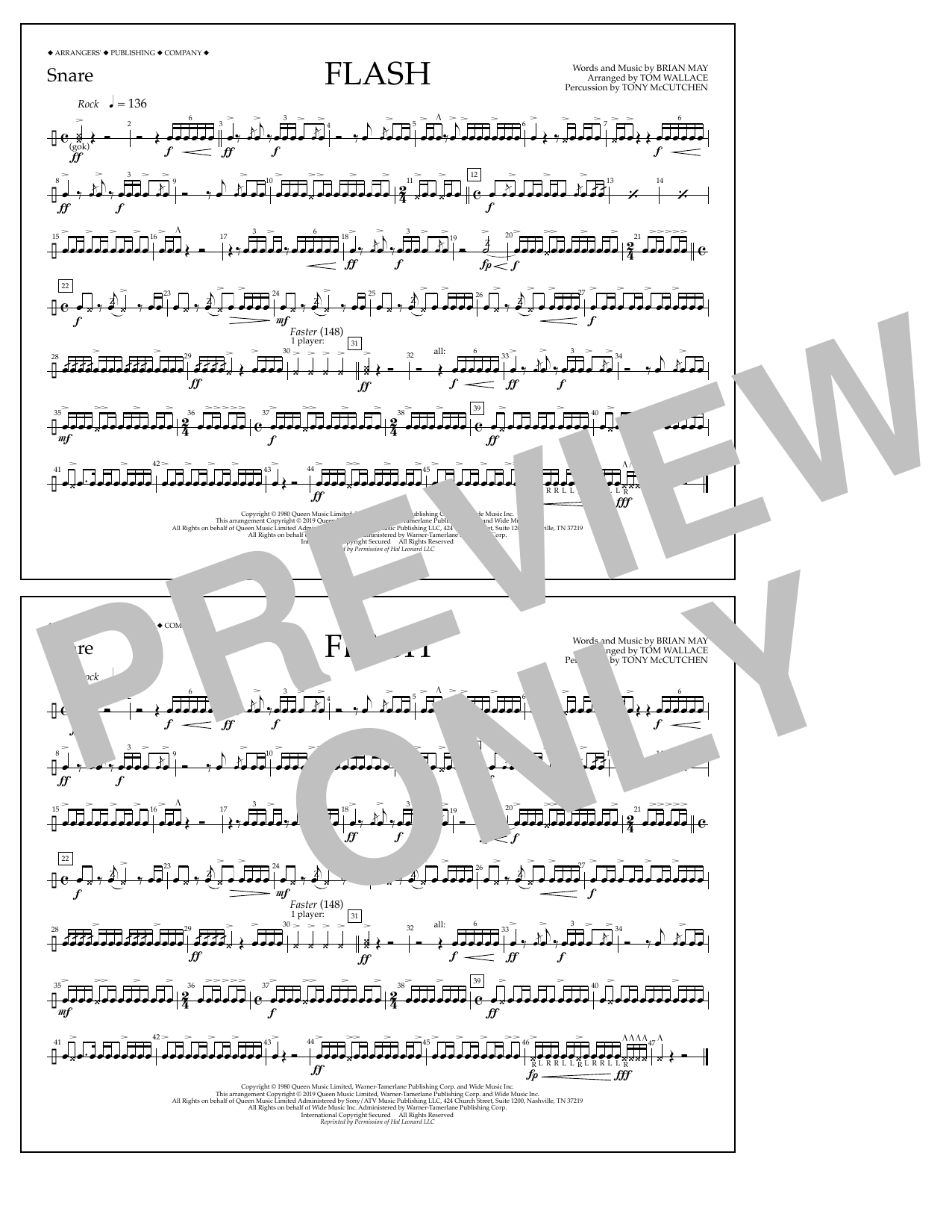 Download Queen Flash (arr. Tom Wallace) - Snare Sheet Music
