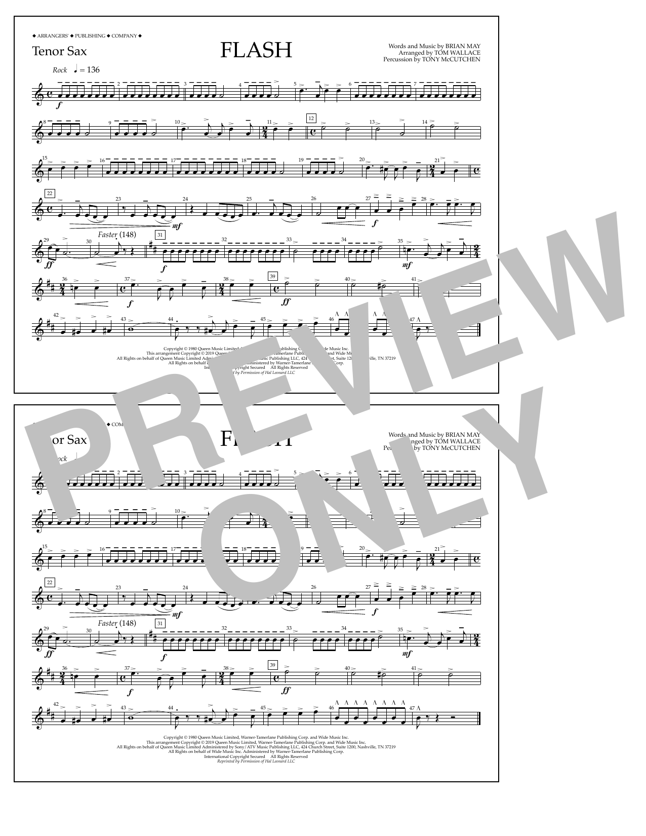 Download Queen Flash (arr. Tom Wallace) - Tenor Sax Sheet Music