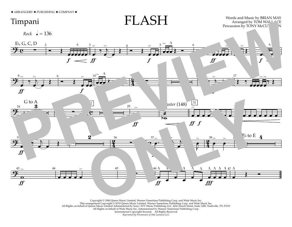 Download Queen Flash (arr. Tom Wallace) - Timpani Sheet Music