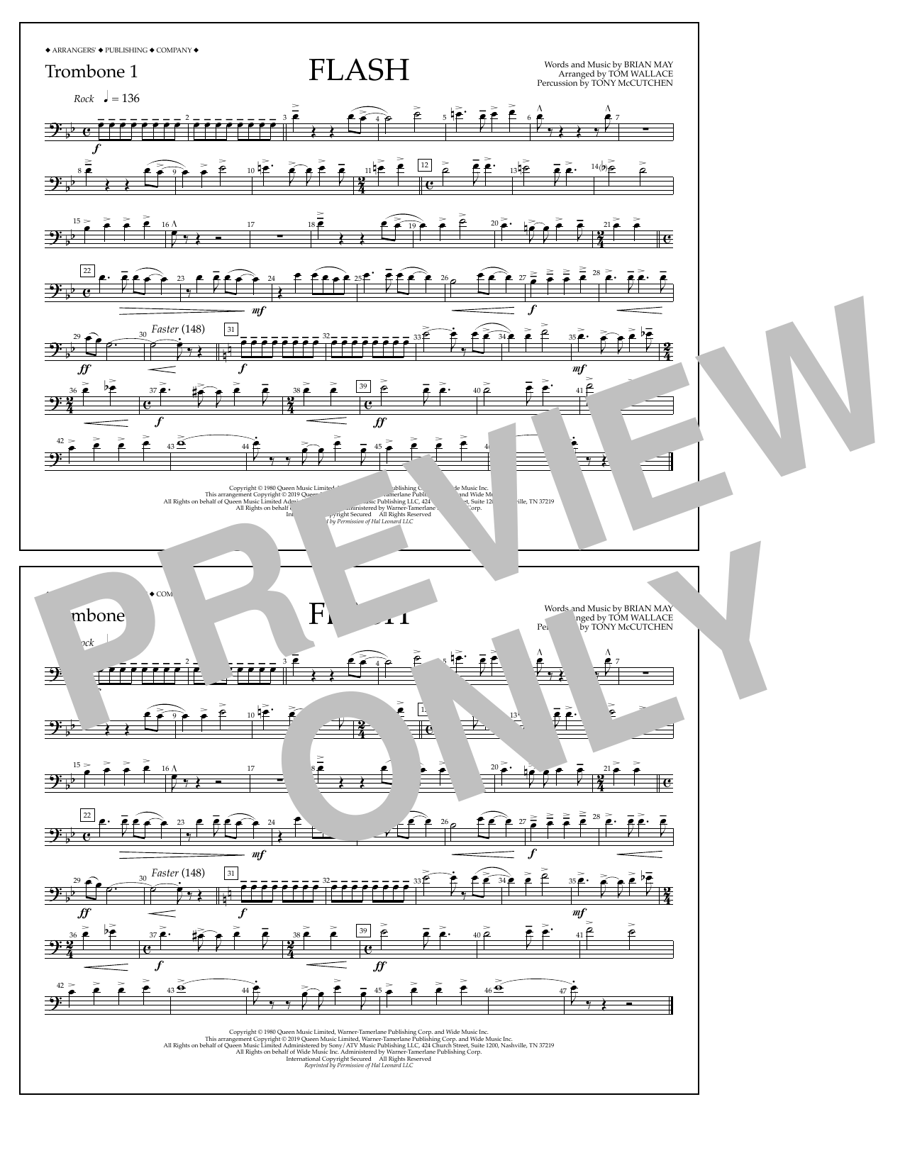 Download Queen Flash (arr. Tom Wallace) - Trombone 1 Sheet Music