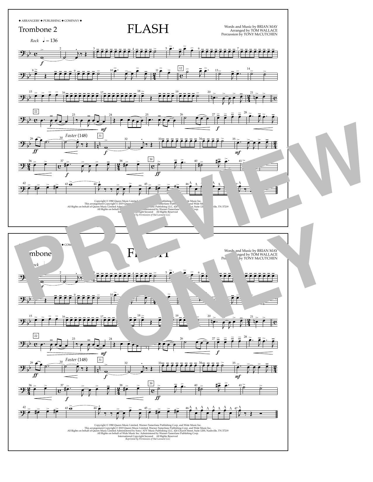 Download Queen Flash (arr. Tom Wallace) - Trombone 2 Sheet Music