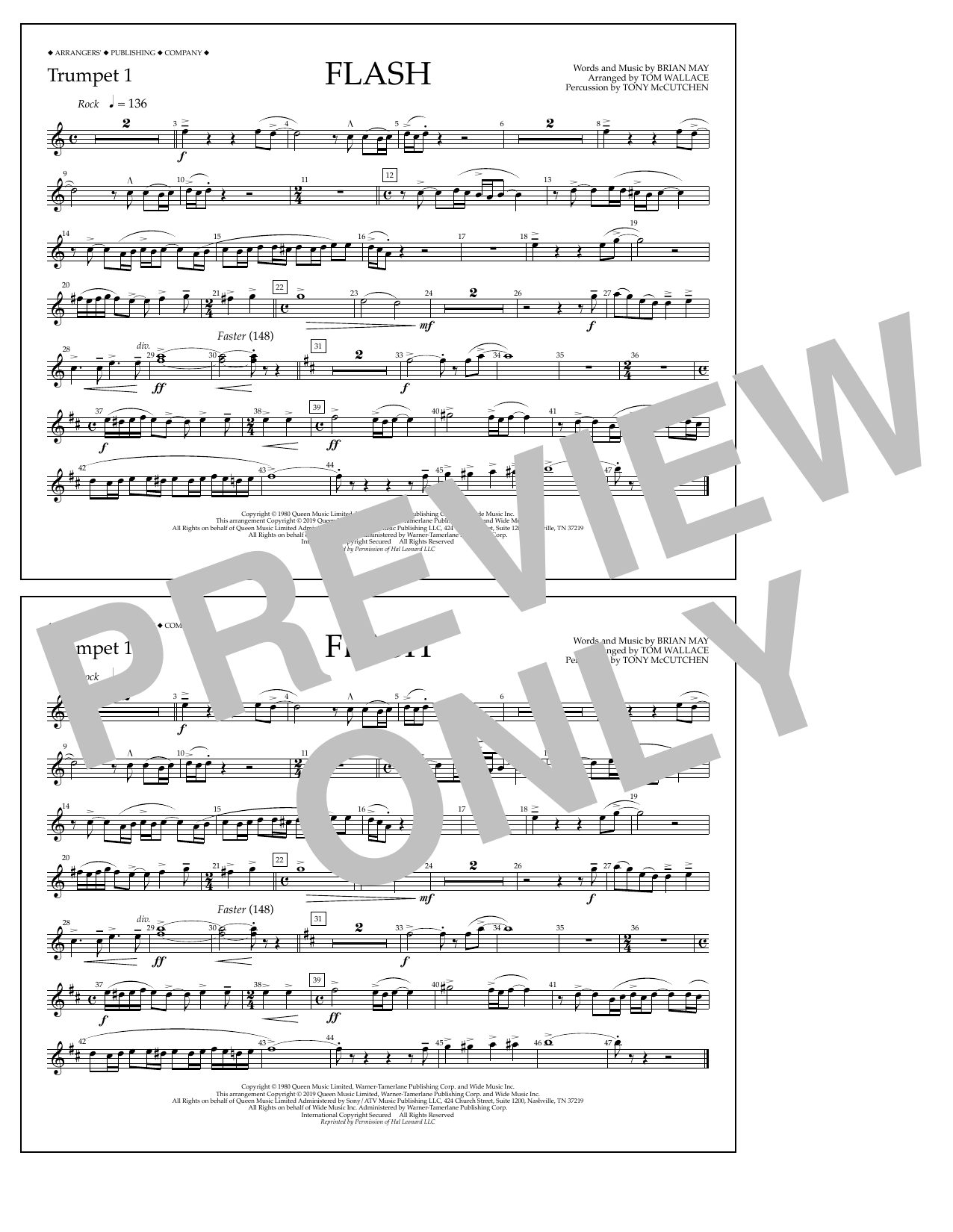 Download Queen Flash (arr. Tom Wallace) - Trumpet 1 Sheet Music