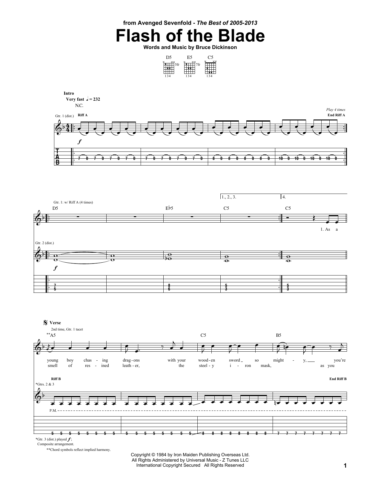 Download Avenged Sevenfold Flash Of The Blade Sheet Music