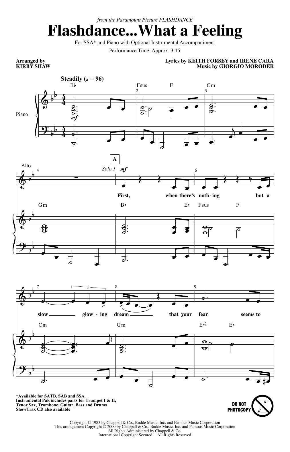 Download Irene Cara Flashdance...What A Feeling (from Flash Sheet Music