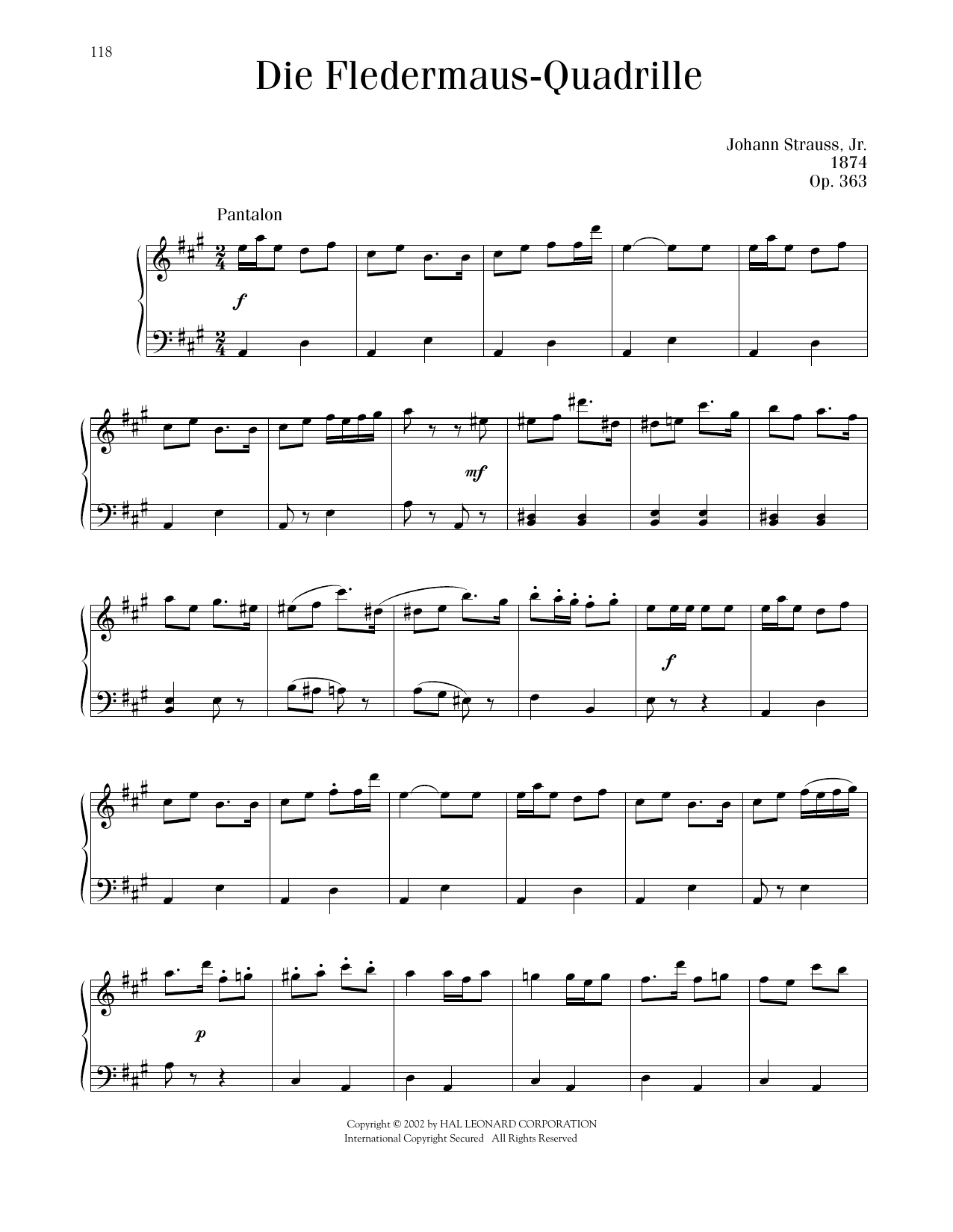Johann Strauss Fledermaus-Quadrille, Op. 363 sheet music notes printable PDF score