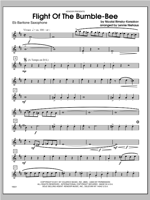 Download Niehaus Flight Of The Bumble-Bee - Baritone Sax Sheet Music