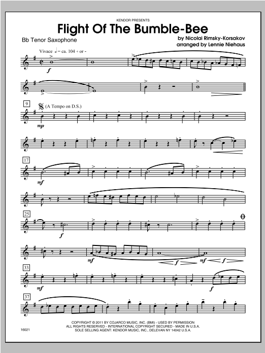 Download Niehaus Flight Of The Bumble-Bee - Tenor Sax Sheet Music