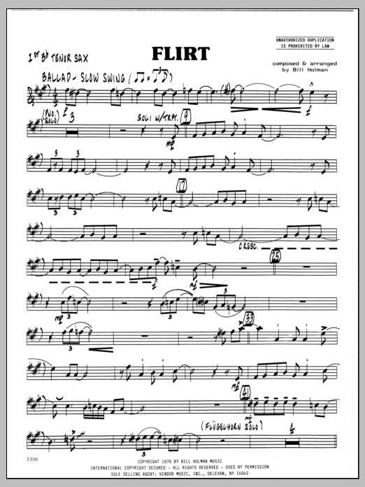 Download Bill Holman Flirt - 1st Bb Tenor Saxophone Sheet Music