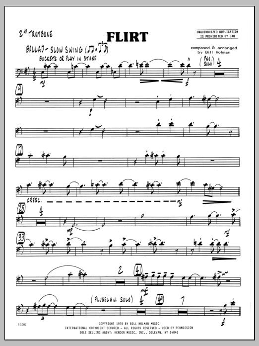 Download Bill Holman Flirt - 2nd Trombone Sheet Music