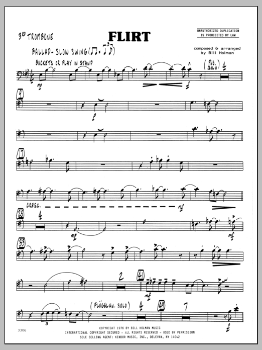 Download Bill Holman Flirt - 3rd Trombone Sheet Music