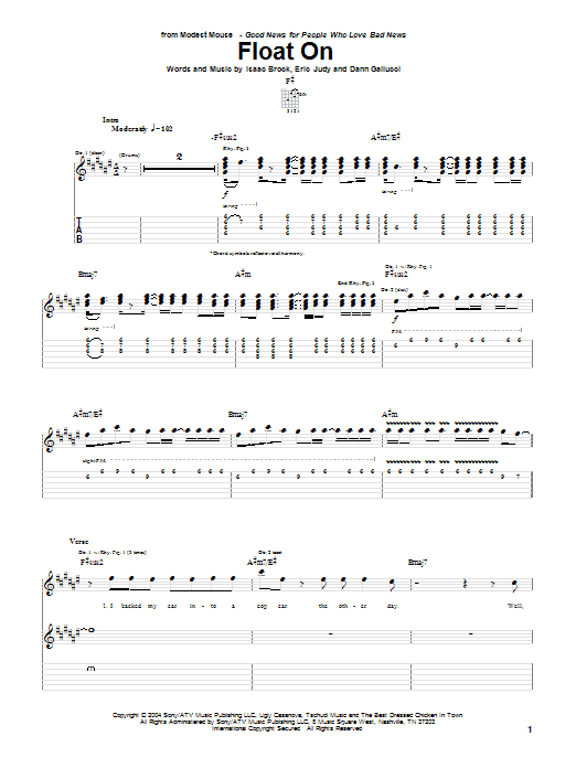 Modest Mouse Float On sheet music notes printable PDF score
