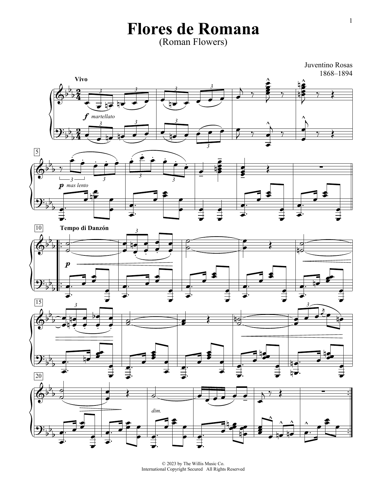 Juventino Rosas Flores De Romana sheet music notes printable PDF score