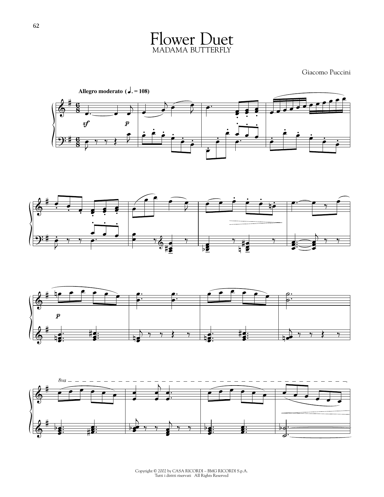Giacomo Puccini Flower Duet sheet music notes printable PDF score