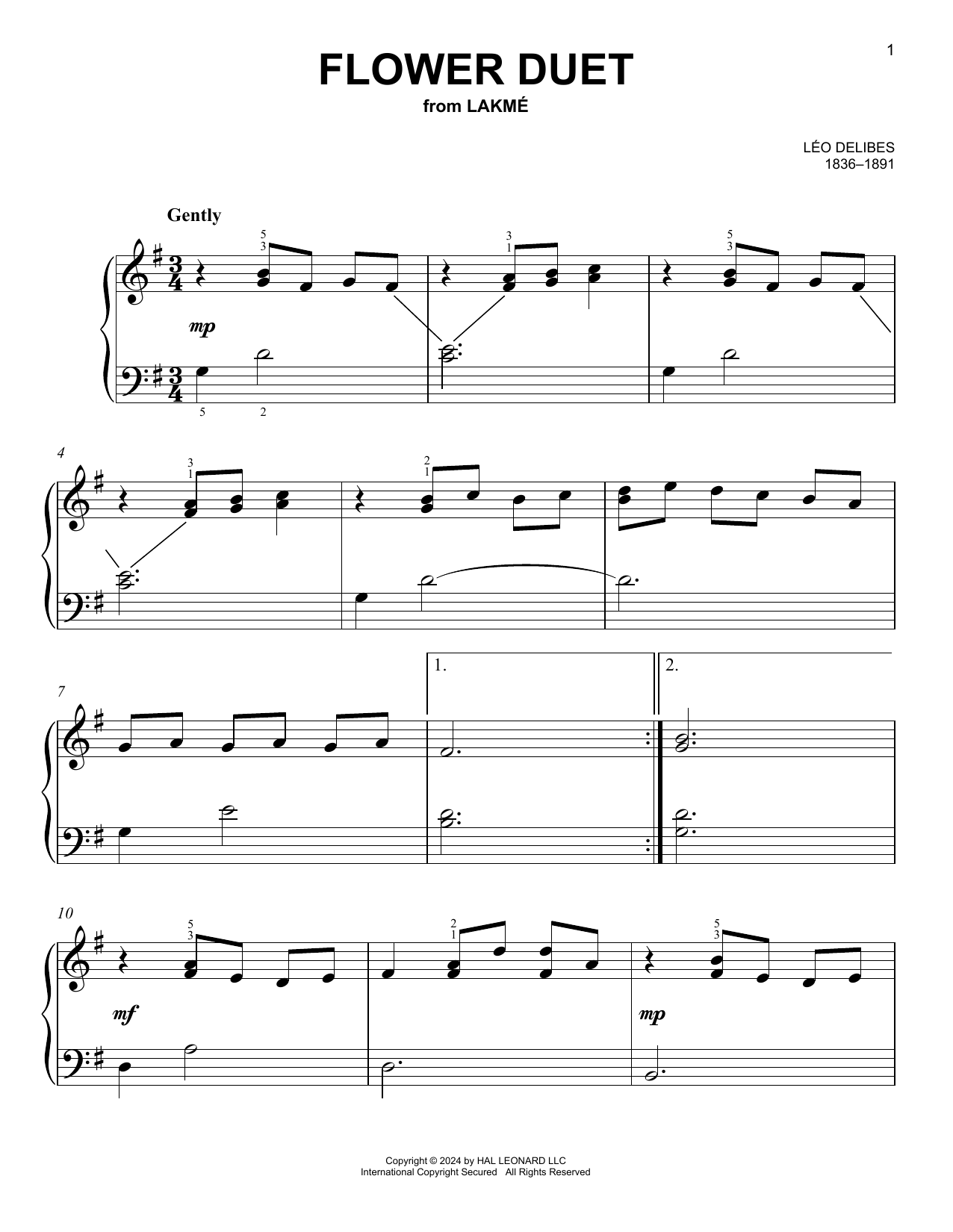 Leo Delibes Flower Duet sheet music notes printable PDF score