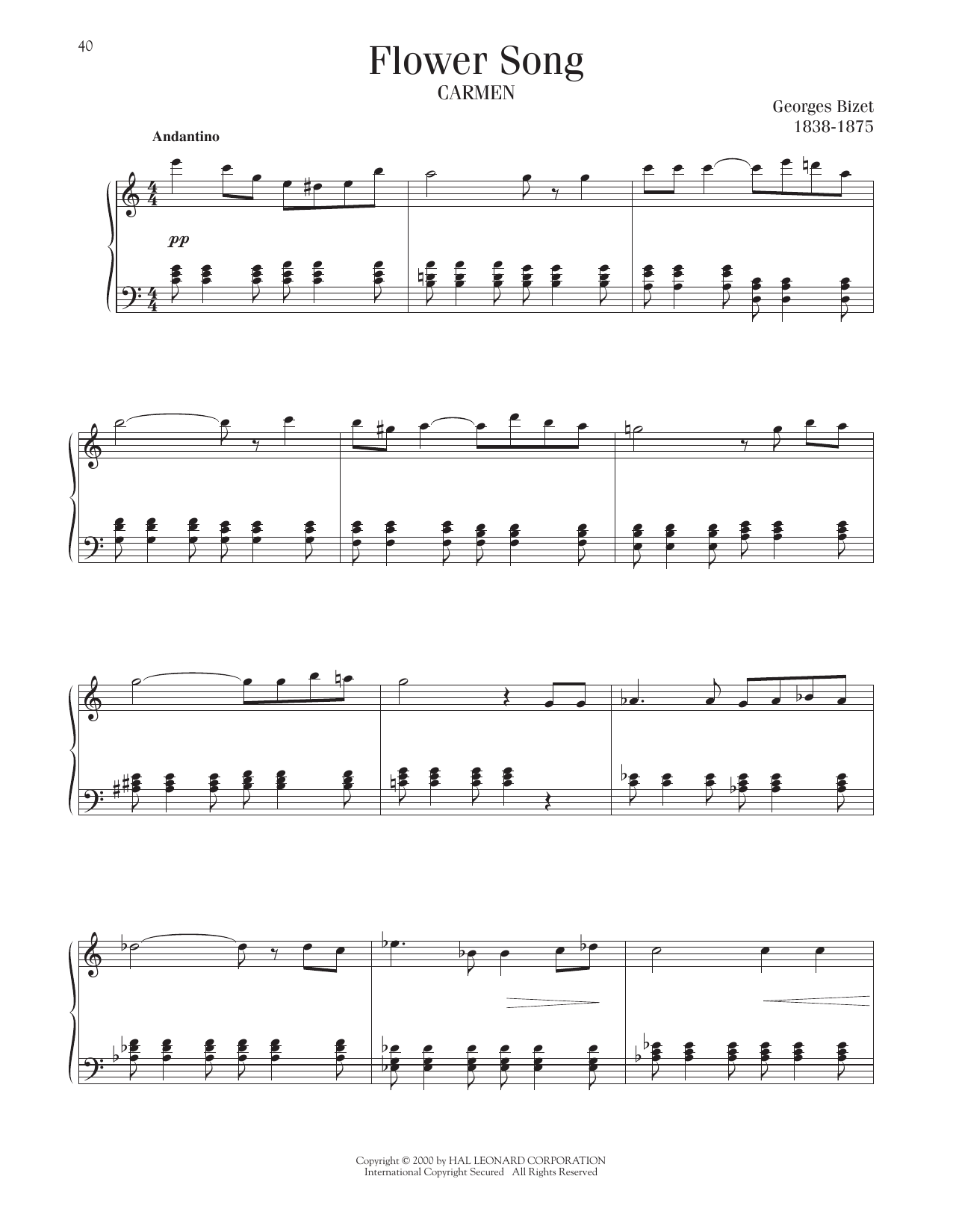 Georges Bizet Flower Song sheet music notes printable PDF score