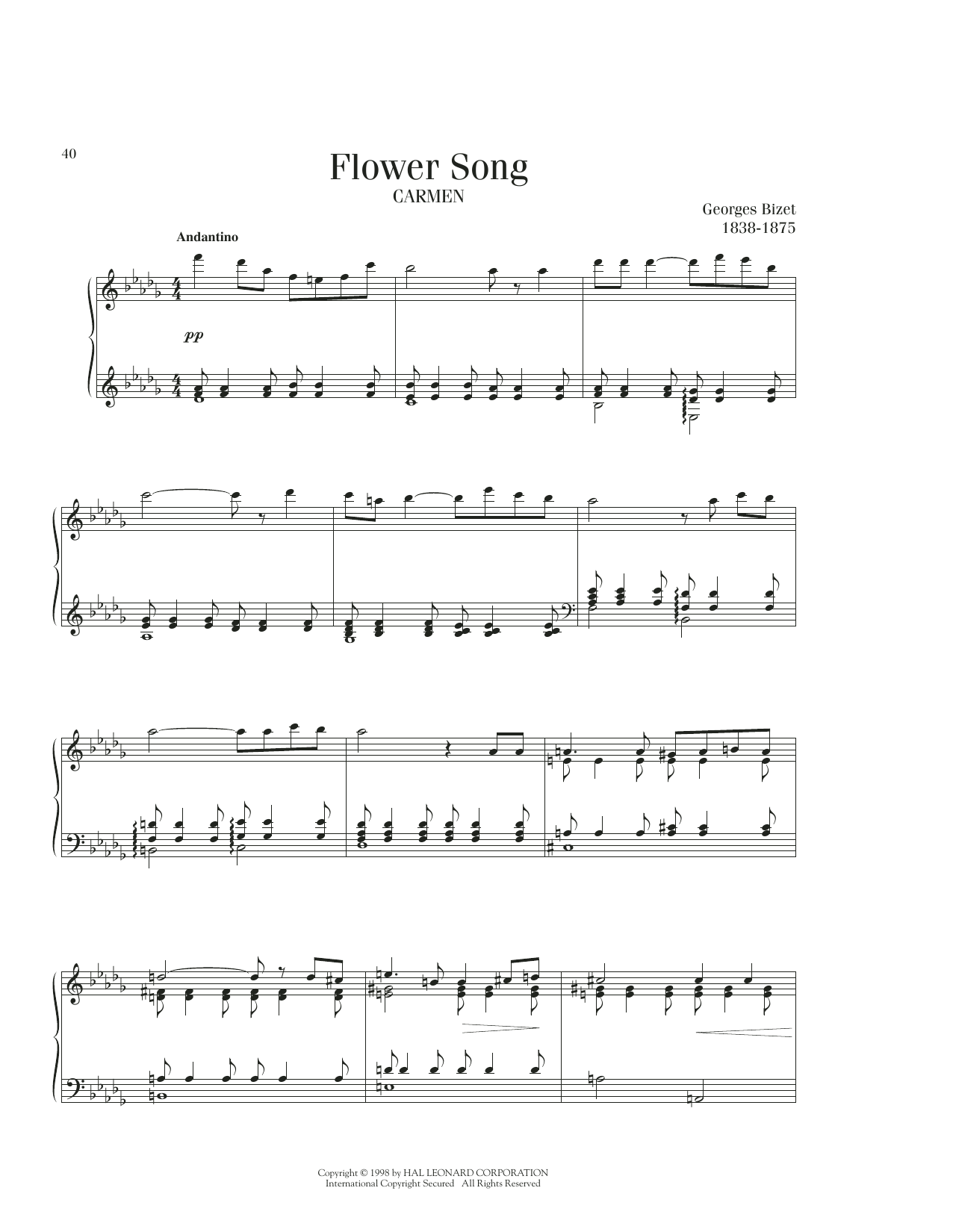 Georges Bizet Flower Song sheet music notes printable PDF score