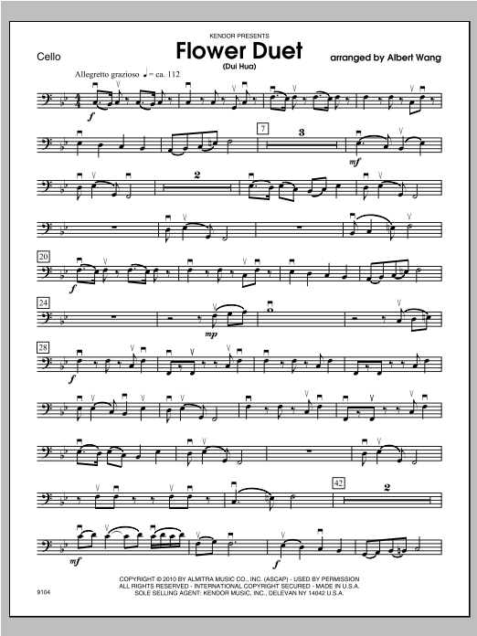 Download Wang Flower Duet (Dui Hua) - Cello Sheet Music