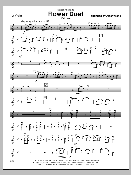 Download Wang Flower Duet (Dui Hua) - Violin 1 Sheet Music
