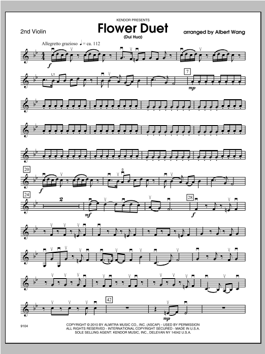 Download Wang Flower Duet (Dui Hua) - Violin 2 Sheet Music