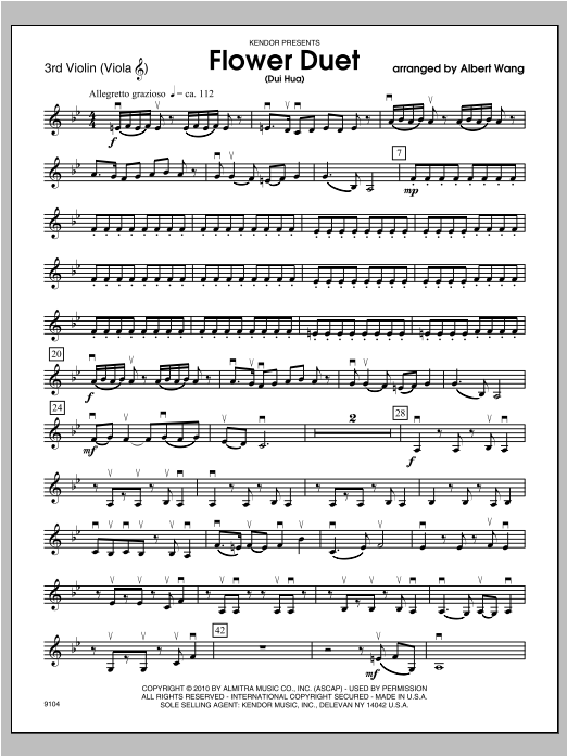 Download Wang Flower Duet (Dui Hua) - Violin 3 Sheet Music