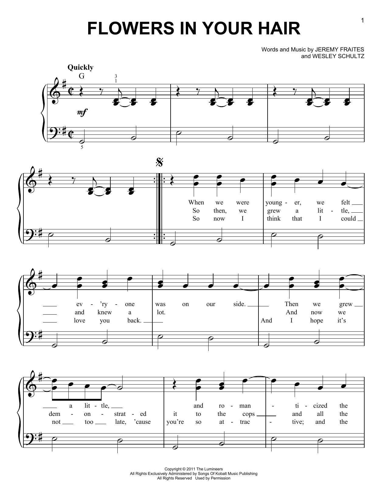 Download The Lumineers Flowers In Your Hair Sheet Music