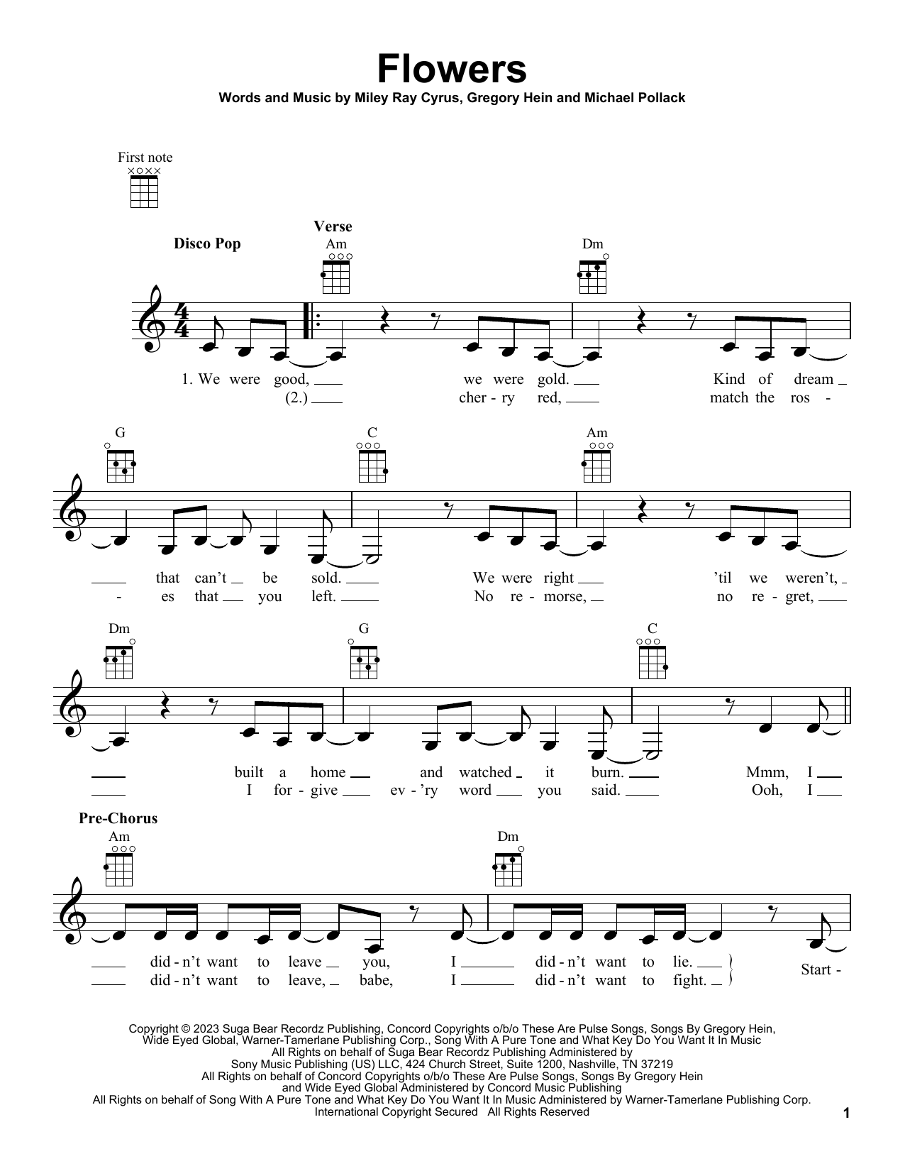 Download Miley Cyrus Flowers Sheet Music