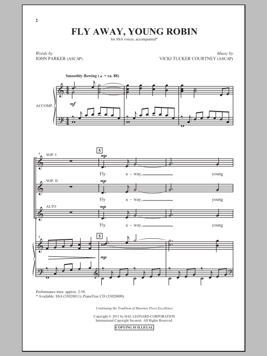 Download Vicki Tucker Courtney Fly Away, Young Robin Sheet Music