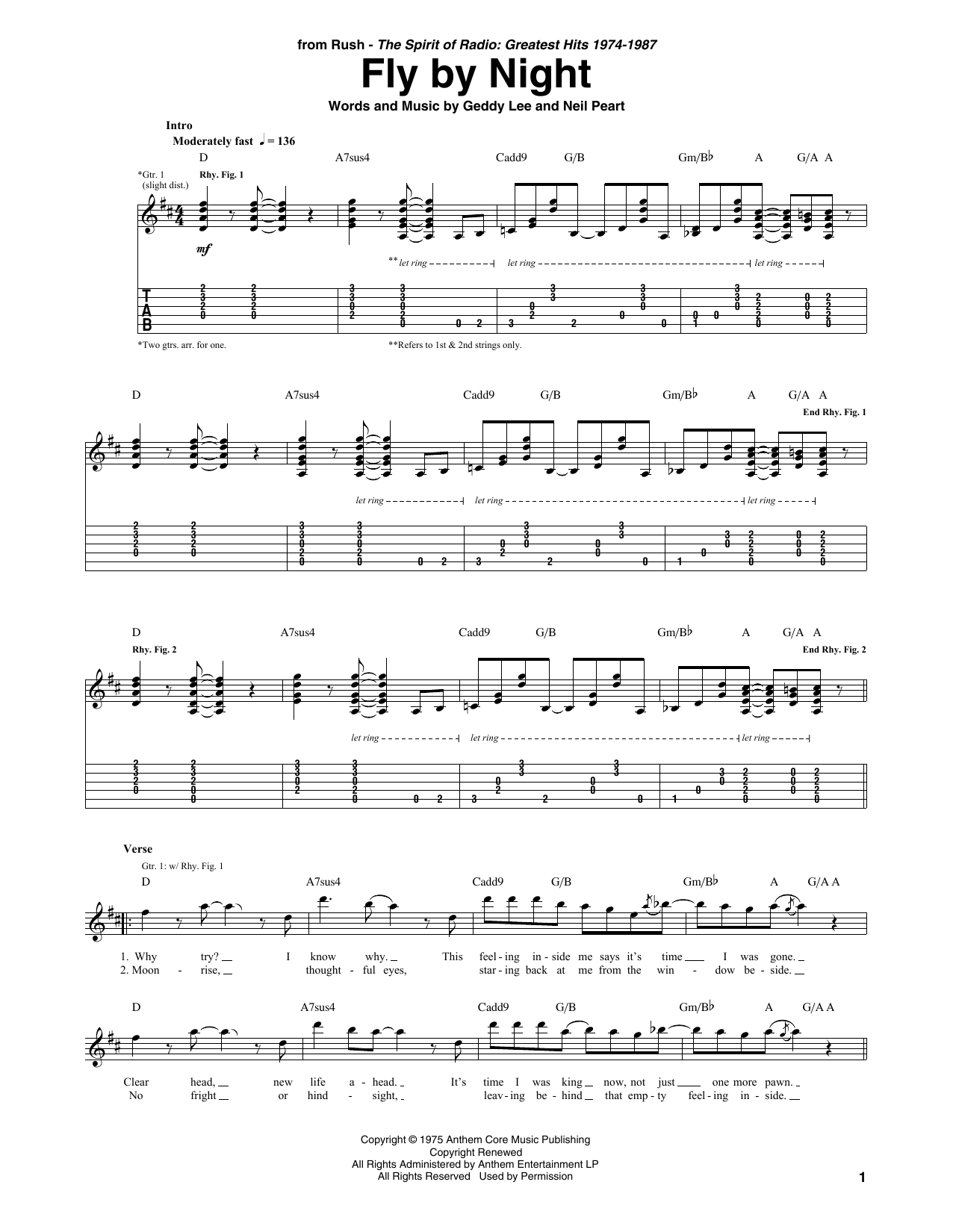 Download Rush Fly By Night Sheet Music