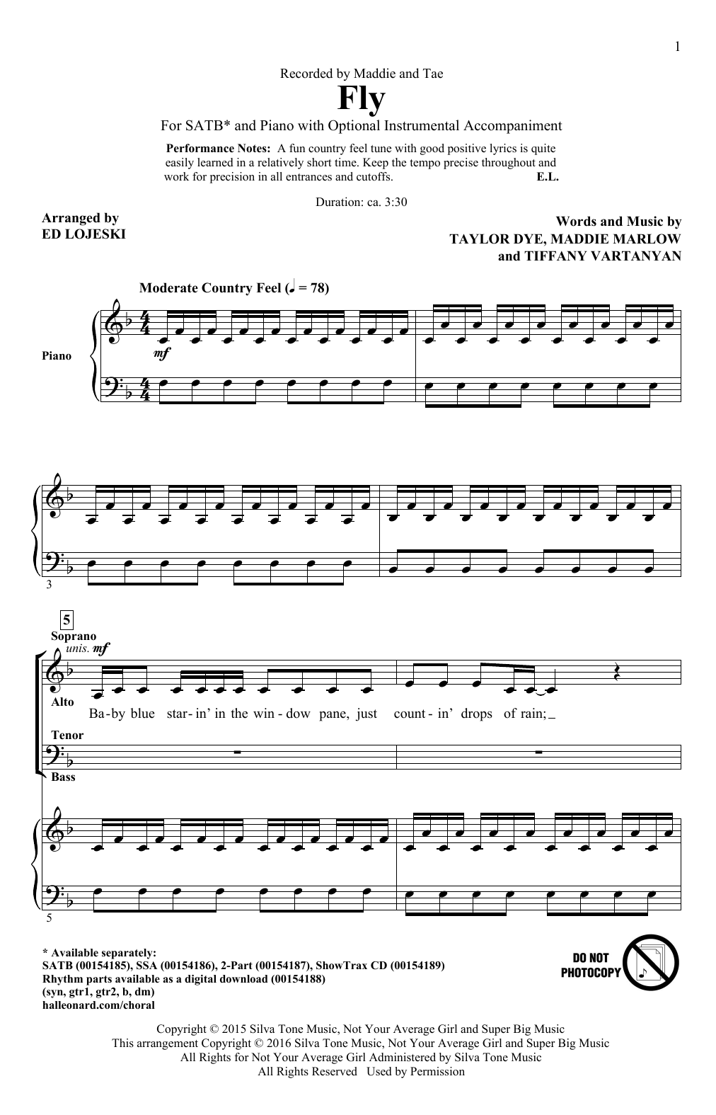 Download Maddie And Tae Fly (arr. Ed Lojeski) Sheet Music