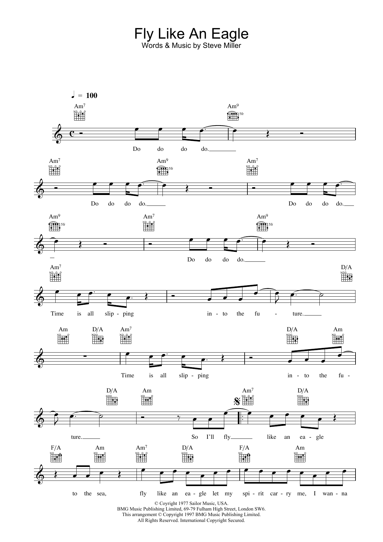 Download The Steve Miller Band Fly Like An Eagle Sheet Music