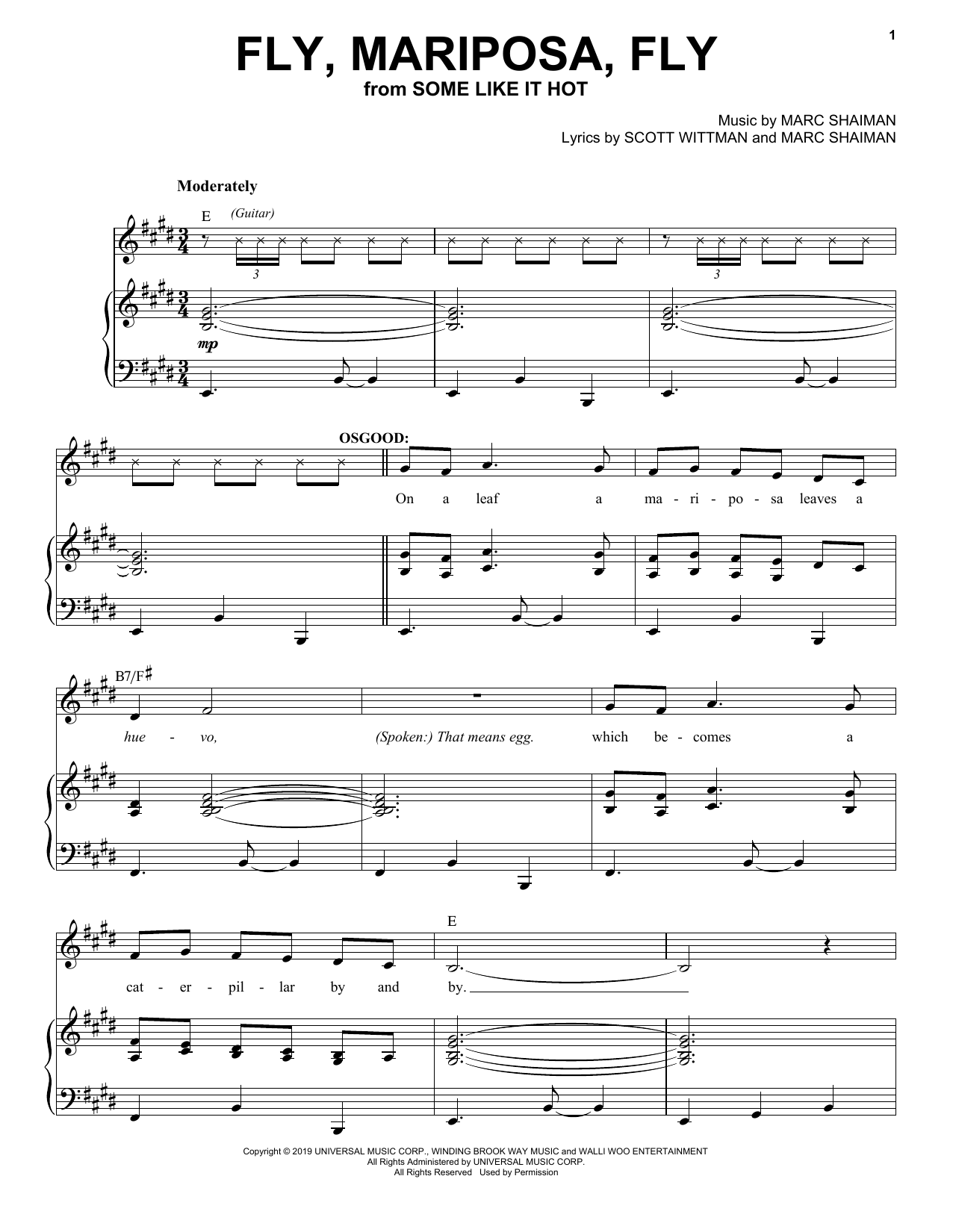 Download Marc Shaiman & Scott Wittman Fly, Mariposa, Fly (from Some Like It H Sheet Music