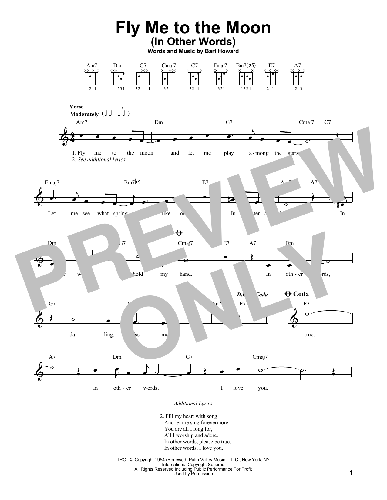 Frank Sinatra Fly Me To The Moon (In Other Words) sheet music notes printable PDF score