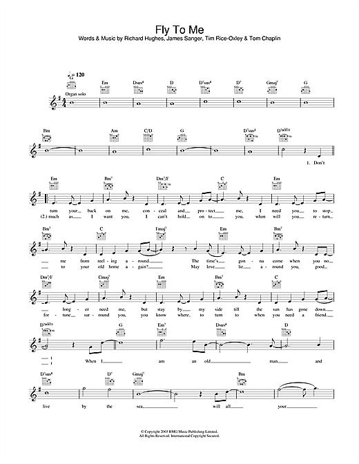Keane Fly To Me sheet music notes printable PDF score