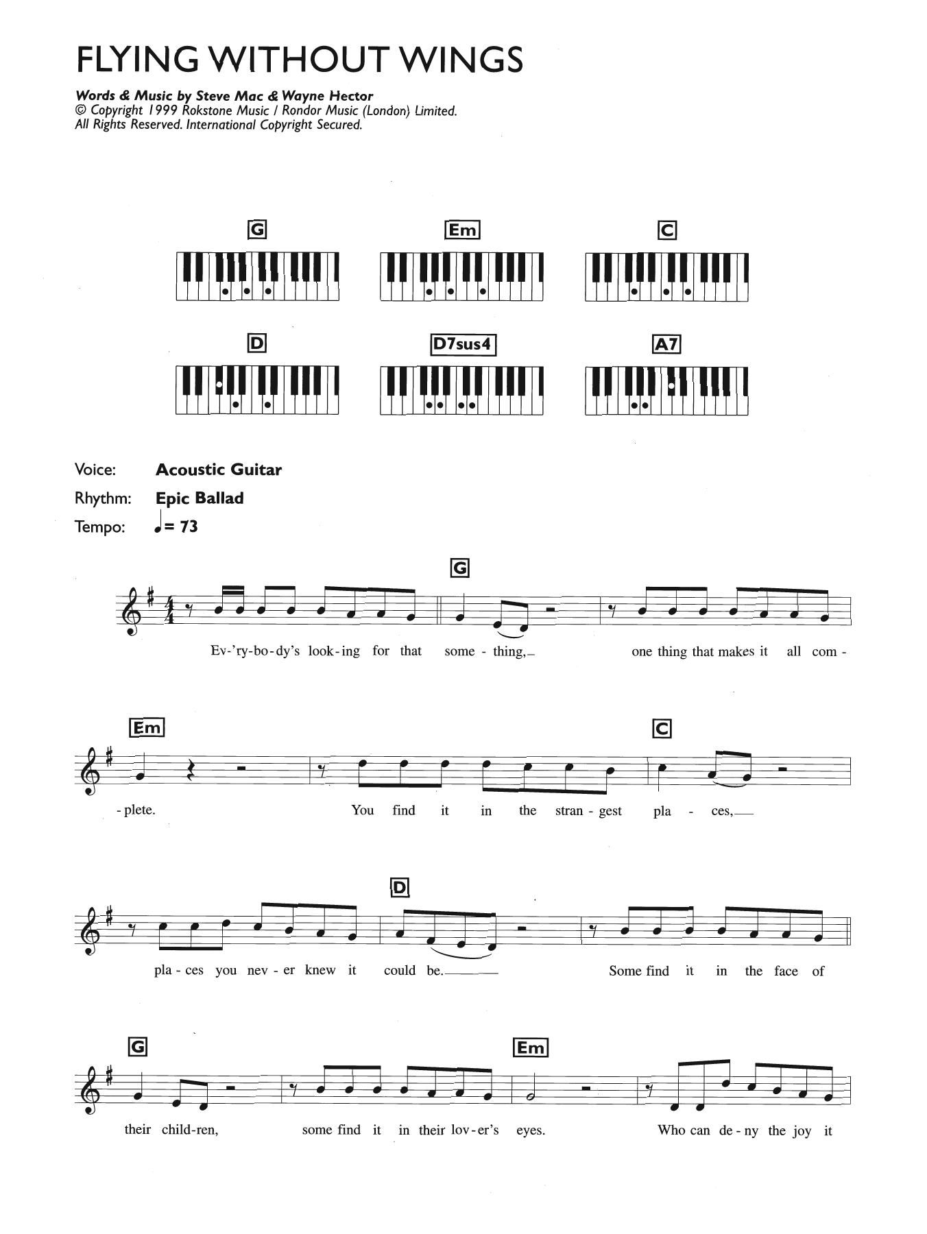 Download Westlife Flying Without Wings Sheet Music