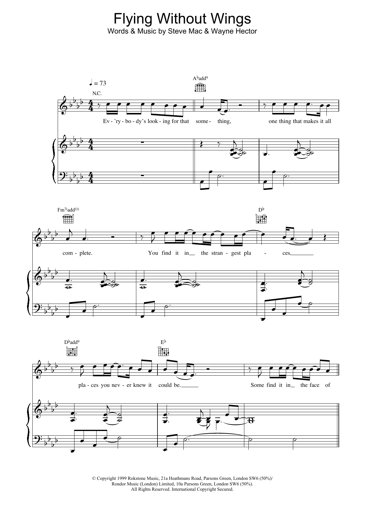 Westlife Flying Without Wings sheet music notes printable PDF score